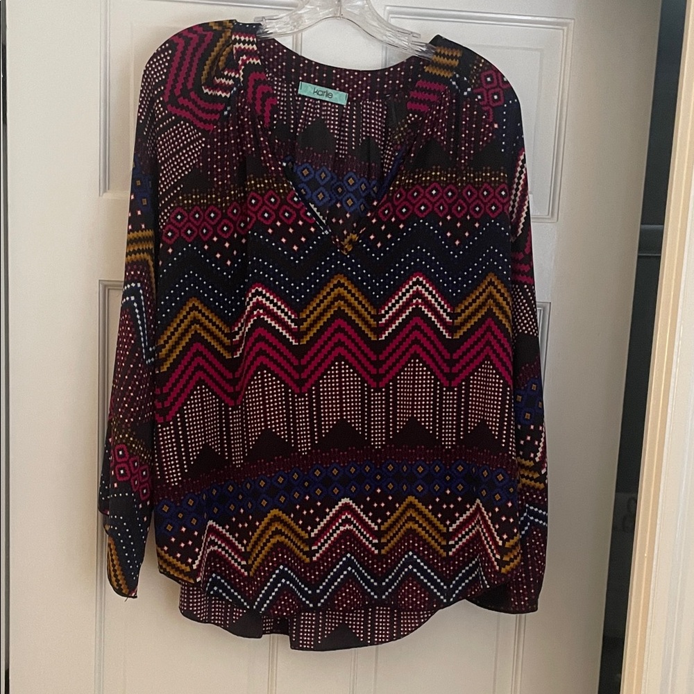 Karlie Pink and Gold Geometric Blouse